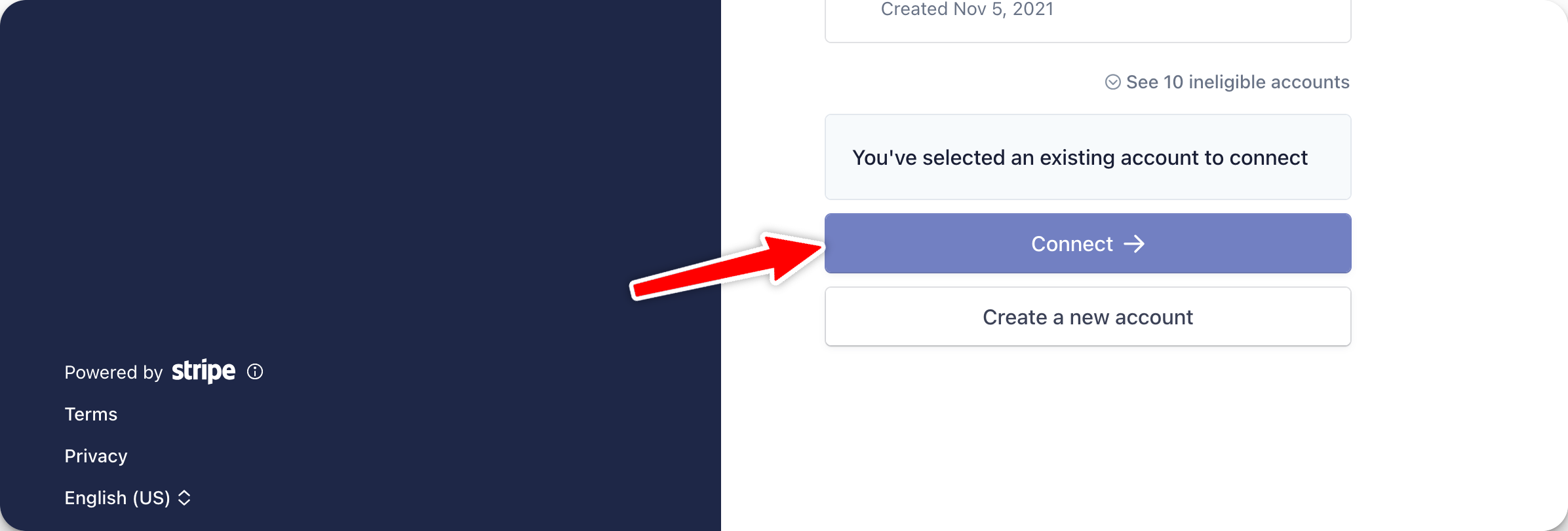 Stripe Connect button